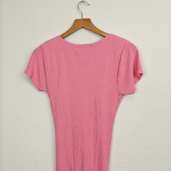 L*SPACE NWOT Lani Mini Ruched V-neck Ribbed Dress In Guava Pink Size Small - Picture 13 of 14